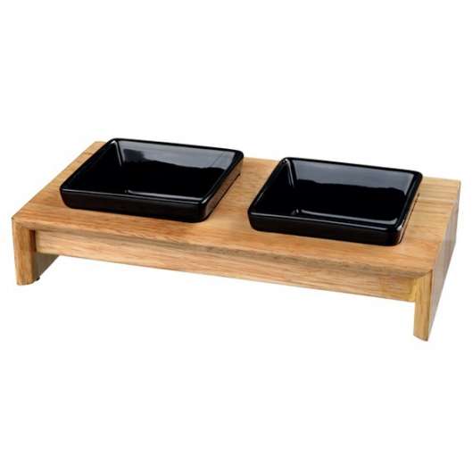 Trixie Napf-Set Keramik & Holz – 2 Keramiknäpfe mit Holzhalter für Hunde & Katzen