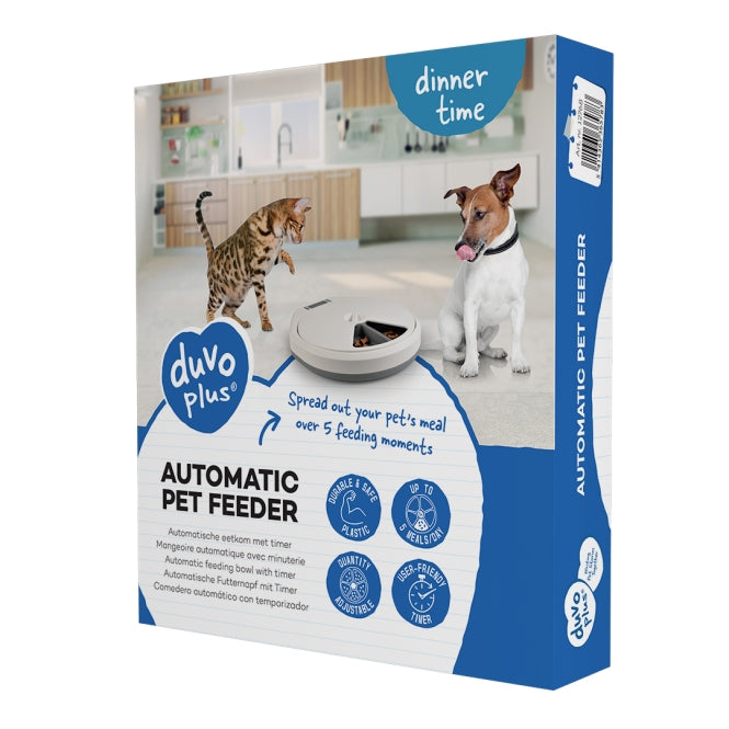 Duvoplus Futterautomat – Automatischer Futterspender für Katzen & Hunde | 5 Mahlzeiten