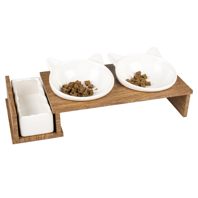 Duvoplus Dinner Set Stone Up Kitty Face – 3-teiliges Keramik-Napfset für Katzen