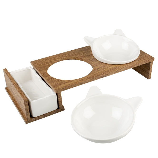 Duvoplus Dinner Set Stone Up Kitty Face – 3-teiliges Keramik-Napfset für Katzen