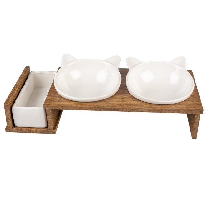 Duvoplus Dinner Set Stone Up Kitty Face – 3-teiliges Keramik-Napfset für Katzen
