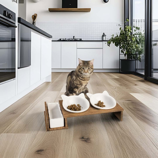 Duvoplus Dinner Set Stone Up Kitty Face – 3-teiliges Keramik-Napfset für Katzen