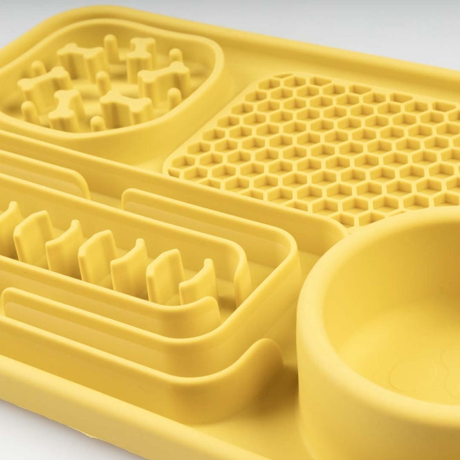 Duvoplus Anti-Schlingnapf 3-in-1 – Leckmatte & Slowfeeder für Hunde & Katzen | Gelb